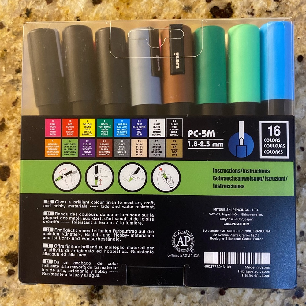 NEW Posca Acrylic Paint Marker Set Water-based 16 Color PC-5M Medium Point - Picture 3 of 5